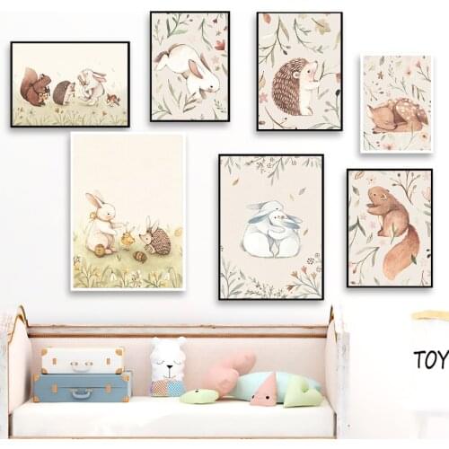 Hug Bunny Fox Squirrel Hedgehog Deer Music Wall Art Canvas Painting Nordic Posters and Print Wall Pictures Baby Kids Room Decora