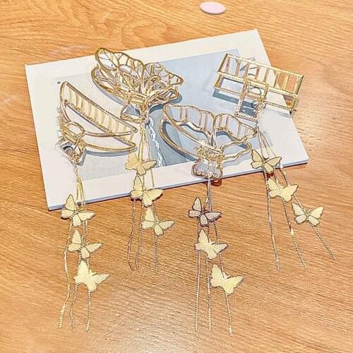 Exquisite Elegant Temperament Butterfly Tassel Metal Hair Catch Retro Shark Catch Clip Elegant Female Fashion Hairpin Jewelry