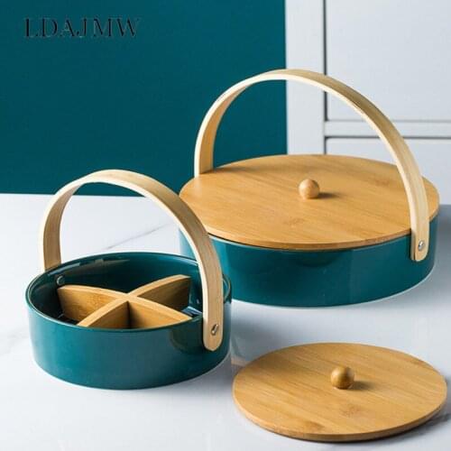 Ceramic Portable Split Fruit Tray Creative Dried Fruit Tray Dessert Candy Snacks Storage Box Nut Assortment