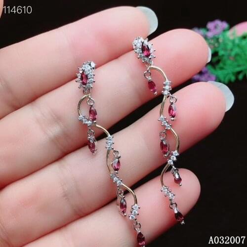 KJJEAXCMY 925 sterling silver natural garnet earrings new ladies luxury gemstone eardrop support test