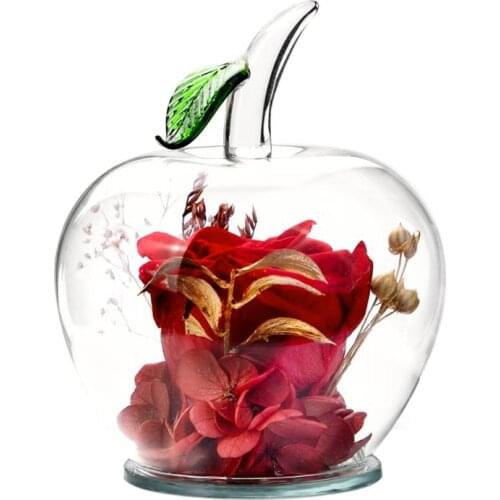 Red rose + Glass apple shape Mothers Day Valentines Day holiday rose Eternal flower can be saved forever -1