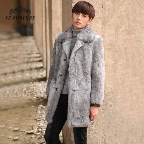 2020 New Winter Real Rabbit Fur Coat With Tailored Collar Warm Natural Long Jacket Men Outwear Full Pelt Rabbit Fur Coats FM-013