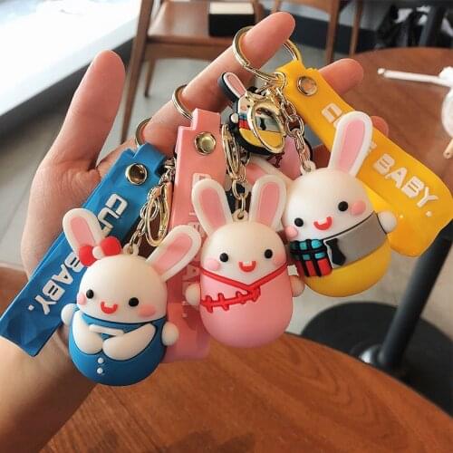 Cute Cartoon Long-eared Rabbit Anime Keychain Ladies Creative Bag Fun Charm Keychain Friends Gift Personality Fashion Keychain