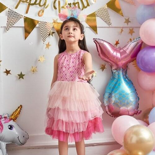 New Girls Dresses Mermaid Costume Children Gradient Dress Fish Scale Net Yarn Cake Tutu Skirt Christmas Party Princess Costumes