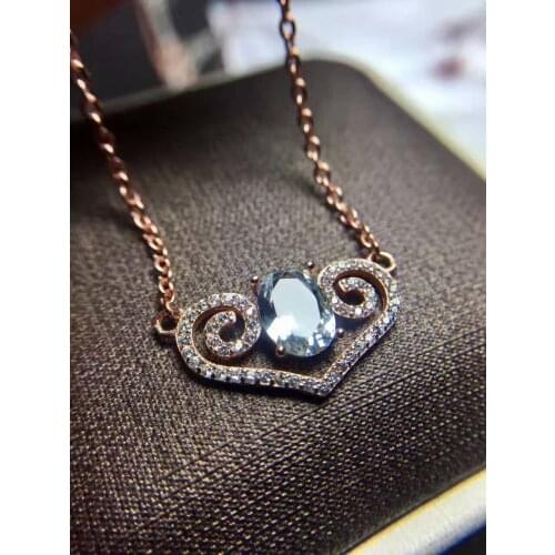 Natural light blue topaz necklace natural gemstone pendant necklace S925 silver Elegant Lovely Heart Clouds girl gift jewelery