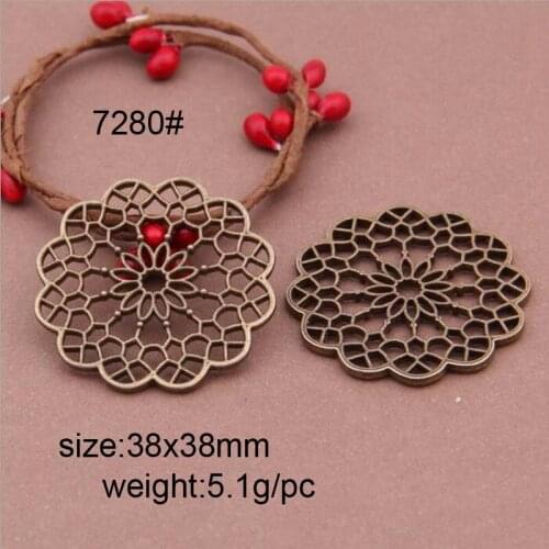 38MM Alloy Charm Pendants Hollow Flower Disc Antique Bronze Ancient Silver Pendant Jewelry Making Accessories diy Material