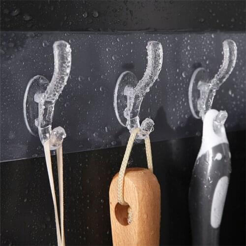 Transparent Strong Sticky Hook Kitchen Wall Hanging 3/6 Row Hooks Creative Bathroom Nail-Free Seamless Hanger Door Coat Hooks