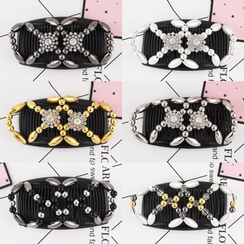 1PC New Handmade Beaded Hair Comb Stretch Comb Beaded Hair Clip Elastic Hairpin Claw Maker Headwear Women DIY Hair Styling Tools