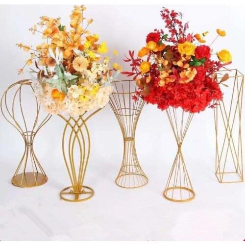 Wedding Props Artificial Flowers Stand Gold Wrought Iron Flower Arrangement Road Lead Party Wedding Layout Main Table Decoration