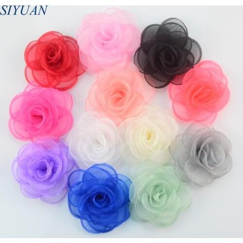 50pcs/lot 9cm Handmade Burned Blooming Organza Chiffon Flowers Wedding Applique Embellishment Hair Accessories TH223