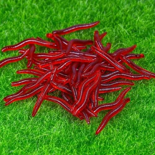 50pcs/lot Silicone Red Earthworm Soft Fishing Lures Artificial Worm Larva Bait Sinking Swimbait Fishing Tackle