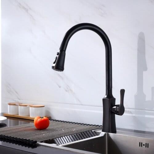 LIKE Pull Out Kitchen Faucet Kitchen Sink Faucet with Pull Down Spout Deck Mounted Brass Mixer Tap Single Hole Matte Black