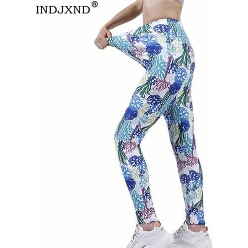 INDJXND Workout Gym Leggings Women Sport Pants Hollow Floral Push Up High Waist Fitness Elastic Wear Breathable Quick Dry New