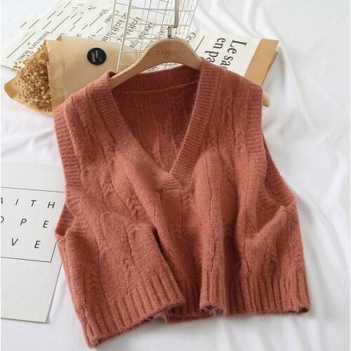 2021 Autumn Winter Korean Women Knitted Sweater Sleeveless Women Solid Color Loose Vest Ladies V-Neck Pullover Waistcoat Y565