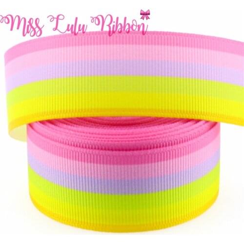 1" 25mm Rainbow Stripe Printed Grosgrain Ribbon DIY Christmas decoration home decor materials 10 yards/pack