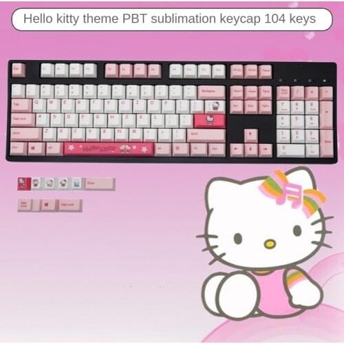 104-key HelloKitty Keycap PBT Sublimation Cherry Profile Height DIY Mechanical Keyboard Keycap Cherry MX Switch 8.0 IKBC 60/87