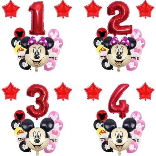 14pcs/lot Mickey Minnie Birthday Party cartoon global number Kids Air Latex balloon Baby Shower Gift