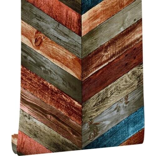 3/6m*45cm Vintage Colorful Wood Stripe Wallpaper PVC Self Adhesive Waterproof WallPapers Home Decor Living Room Wall Decals