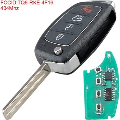 4 Buttons 434Mhz Keyless Entry Remote Flip Key Fob with 4D60 Chip TQ8-RKE-4F16 Key Replacement Fit for 2014-2016 Hyundai-Sonata