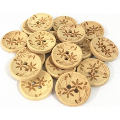 50pcs 20mm Natural Florals Flower Wood Buttons Round Sewing DIY 2 Hole Accessories Crafts Embellishments For Scrapbooking