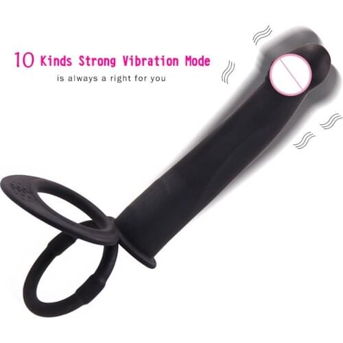Anal Vibrator Penis Double Ring Strapon Dildo Sex Toys for Couples Vibrator Anal Beads Butt Plug Intimate Adult G Spot Vibrator