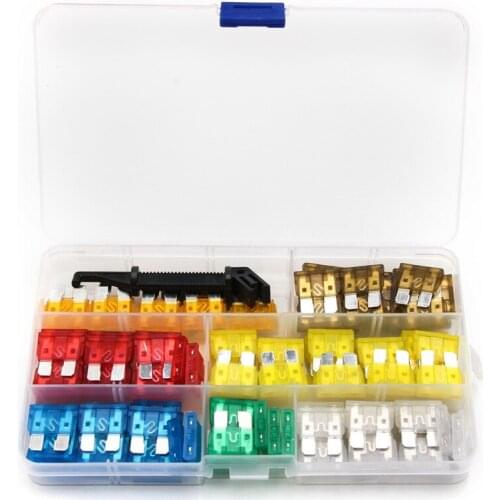 121pcs Auto Fuse Blade 5A/7.5A/10A/15A/ 20A/25A/30A Small Size Low Profile Blade Type Auto Car Fuses 7Sizes Kit with Box