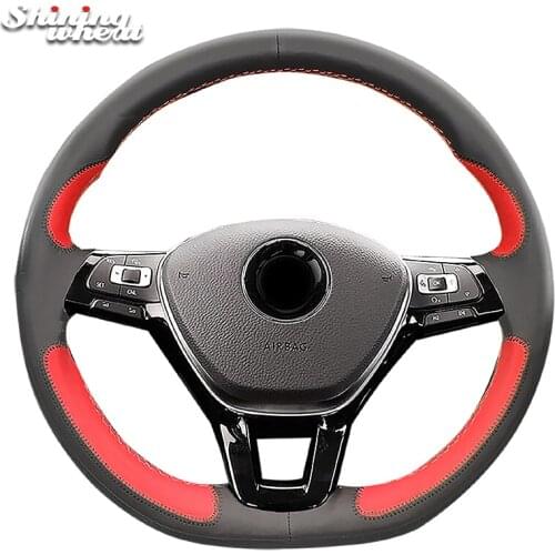 Shining wheat Artificial Leather Hand-stitched Steering Wheel Cover for Volkswagen VW Golf 7 Mk7 New Polo Jetta Passat B8