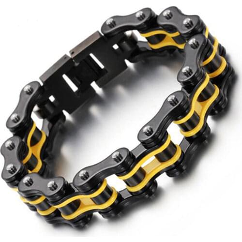 Men Yellow Motor Bike Chain Motorcycle Chain Bracelet Bangle Male Black Stainless Steel Biker Bicycle Jewelry Drop Shipping