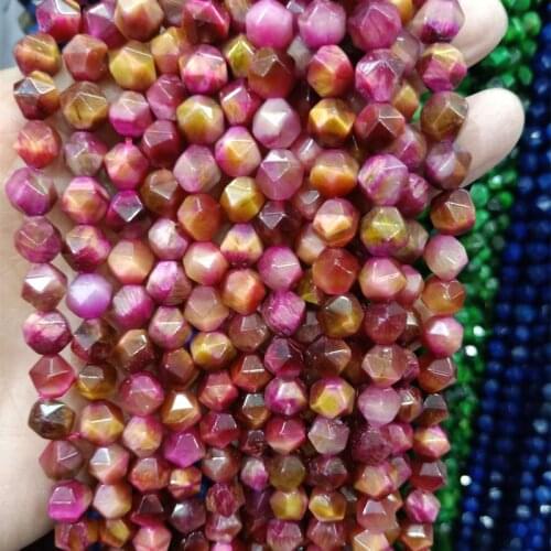 6mm 8mm Faceted Natural Mei Red Tiger Eye Stone Beads Cut Angle Round Loose Stone Beads For Jewelry Making DIY Bracelet 15
