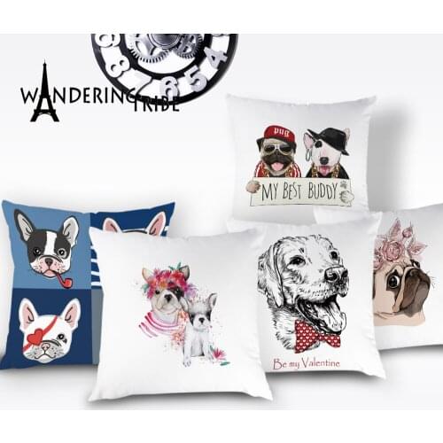 Cartoon Dog Cushion Cover Cute Boston Bull Terrier Boxer Dog Pillow Case Lovely Pug Home Decor Sofa White Cushions Cases Kissen
