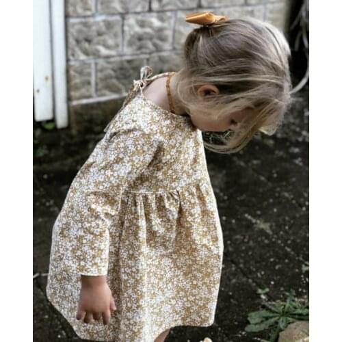Toddler Kid Baby Girl Floral Clothes Long Sleeve Dress Tutu Holiday Dress Children KIds Autumn Winter England Style Dress