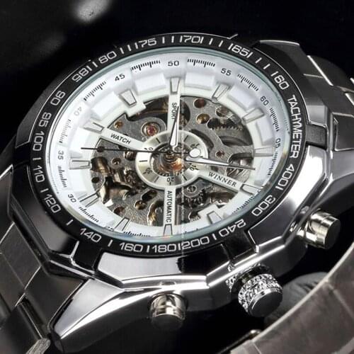 Forsiniing New Transparent Case Silver Series Fashion Skeleton Design Top Brand Luxury Automatic Watches Men Mechanical Watches
