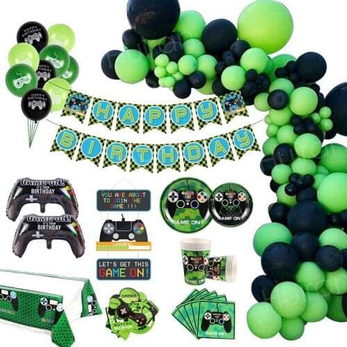 Game Theme Disposable Tableware Video Game Inflate Party Foil Balloon Birthday Party Decor Kids Adult Baby Shower Boy Decor