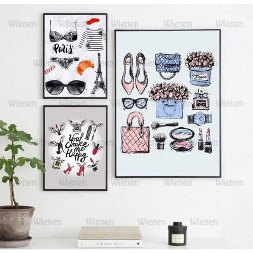 Canvas Painting Fashion Paris Minimalist Art Lipsticks with Wing Canvas Poster Colorful Wall Modern Pictures Modern Home Decor