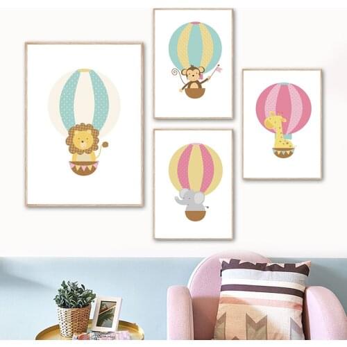 Kawaii Lion Monkey Giraffe Elephant Baby Room Wall Art Canvas Painting Nordic Posters And Prints Wall Pictures Kids Room Decor