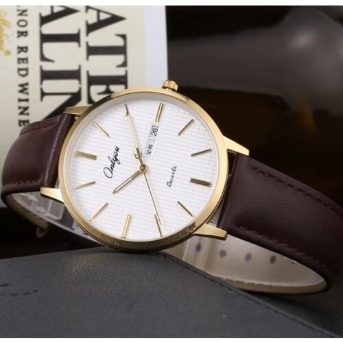 Men and women watch ultra-thin casual fashion double calendar mens quartz watch waterproof with leather watchbelt