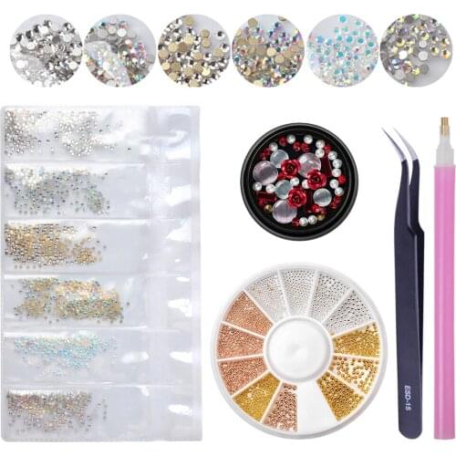 Nail art Rhinestone Decoration Set With Curved Black Tweezer White Dual-ended White Silicone Sculpture Pen For Nail Art Tools