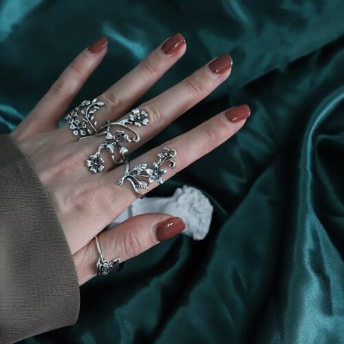4PCS/Set Leaf Flower Ring Set Vintage Antique Forest Vine Carved Punk Midi Finger Ring Women Bohemian Jewelry Adjustable