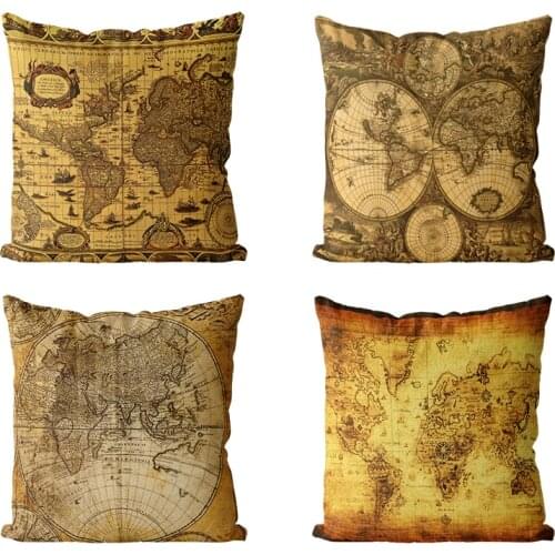 Nostalgic World Map Cushion Cover Europe Retro Home Sofa Decor Pillow Cover Pillowcase Car Cushions Polyester Throw Pillow Case