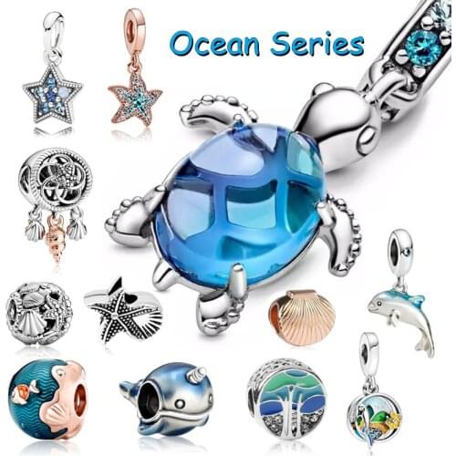 2021 New Summer Ocean Series Beads Dangle Charm Fit Original Pandora Charm Bracelet Jewelry Gift