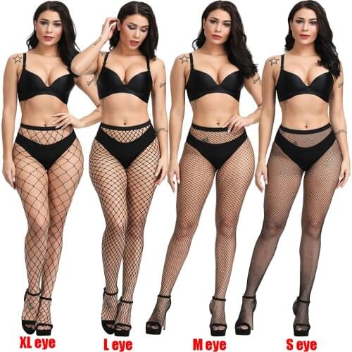 Women New Sexy Mesh Socks Transparent Slim Fishnet Pantyhose Party Club Net Holes Black Tights High Stocking Plus Size Big Mesh