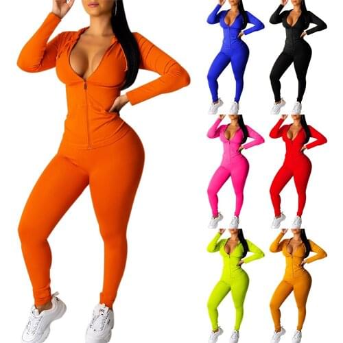 Autumn Casual Tracksuit Two Piece Set Womens Suit Zipper Hooded Jacket Top and Pants Leggings Sportswear Jogger 2 Piece Outfits