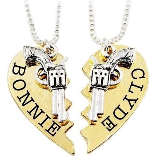 2 Pieces/set of Pistol Heart Pendant Necklace Couple Jewelry