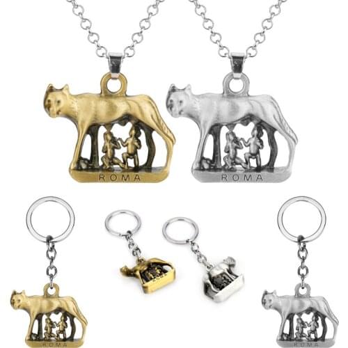 Roma wolf necklace She-Wolf baby milk building model pendant necklace keychain for women men fashion souvenir gift