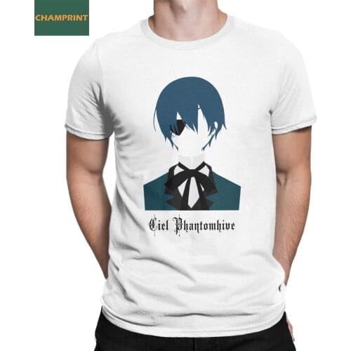 Phantomhive Anime Black Butler T Shirts Men Pure Cotton Funny T-Shirts Crewneck Tees Short Sleeve Tops Gift