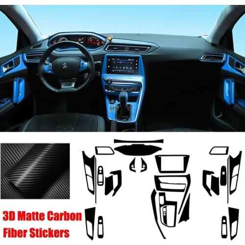 Full Set Interior Carbon Fiber Center Console Durable Wrap Protector Vinyl Decoration Sticker For Peugeot 308 2016-2019