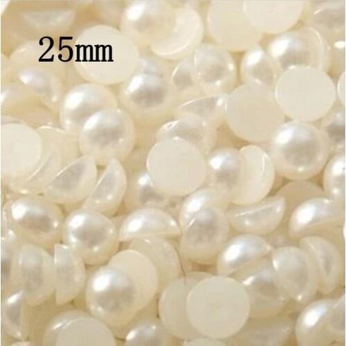 Free Shipping 50pcs/lot 25mm Ivory Color Half Round ABS Imitation Pearl Bead Flat Back Scrapbook for Craft