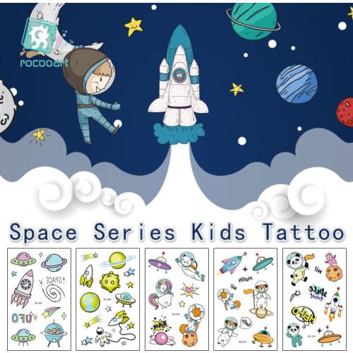 Rocooart Cartoon Space Tattoo For Kid Cute Fake Taty Children Tatouage Rockets ET Body Art Waterproof Temporary Tattoo Sticker