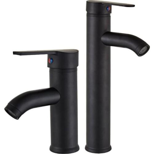 Bathroom Basin Sink Faucet Single Handle One Hole Stainless Steel Faucet, ABS Bubbler Cold and Hot Water Mixer Tap, Matte Black