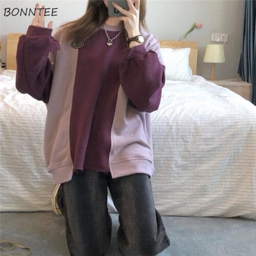 Hoodies Women Plus Velvet Thicker Oversized Sweatshirt Patchwork Korean Style Loose Long Sleeve Lovely Harajuku Pullover O-Neck